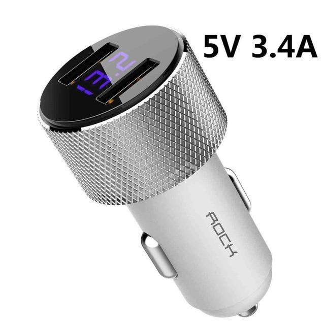 5V 3.4A Metal Dual USB Car Charger Digital Display For iPhone X 8 XS MAX 7 Xiaomi Samsung Fast Charging Voltage Monitoring