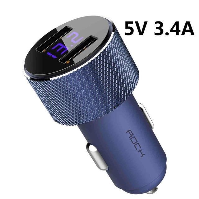 5V 3.4A Metal Dual USB Car Charger Digital Display For iPhone X 8 XS MAX 7 Xiaomi Samsung Fast Charging Voltage Monitoring