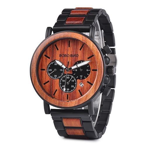 Wooden Watch Men - Luxury Stylish Wood Timepieces Chronograph Military Quartz Watches in Wood Gift Box