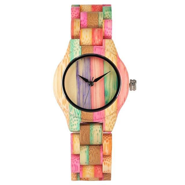 Men Women Fashion Colorful Wood Bamboo Watch Quartz Analog Handmade Full Wooden Bracelet Luxury Wristwatches Gifts for Lovers
