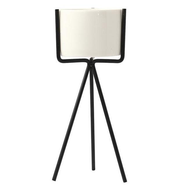 White Ceramic Planter with Metal Stand
