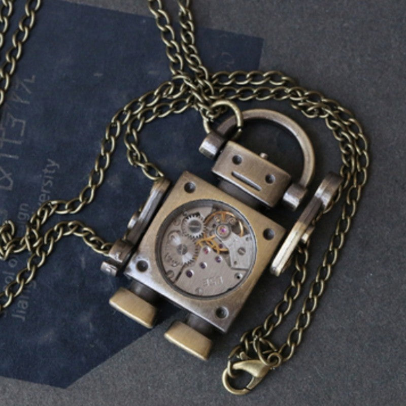 Vintage Robot Keychain with Rotatable Gear, for Keys, Bag, Necklace & Gift
