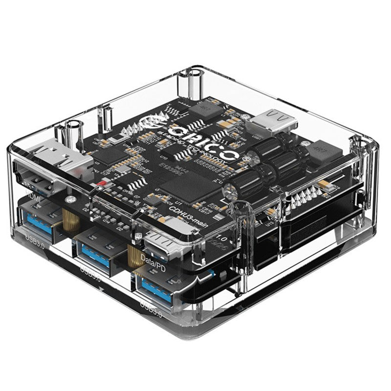 4-in-1 Transparent Docking Station, with HDMI, 3 USB & Type-C Ports, for Laptop, Phone, Home & Office