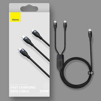 2-in-1 Fast-charging Charging Cable, Type-C to Lightning & Type-C, with BPS II, Support 100W Power Output (1.2m)