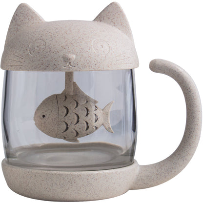 250ml Creative Cat and Fish Cup, with Tea Steeper, for Tea, Coffee, Juice, Milk and More