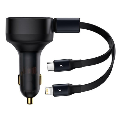 2-in-1 Retractable USB-C & Lightning Car Phone Charger for all Phones & Tablets