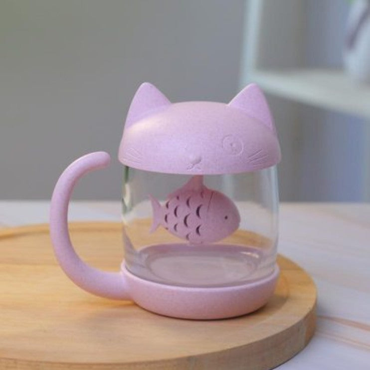 250ml Creative Cat and Fish Cup, with Tea Steeper, for Tea, Coffee, Juice, Milk and More