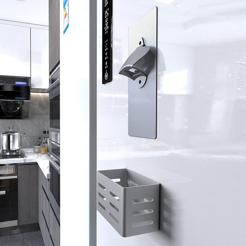 Magnetic Fridge-mounted Bottle Opener & Cap Catcher, for Kitchen, Bar, Gift & More