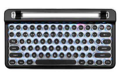 Portable Bluetooth Wireless Mechanical Keyboard, with 76 Keys, Dual Connection Modes, Ergonomic Design, Phone/ Tablet Holder and Cool Light, for Study & Work