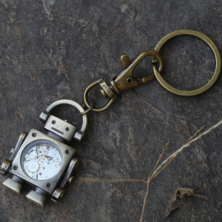 Vintage Robot Keychain with Rotatable Gear, for Keys, Bag, Necklace & Gift