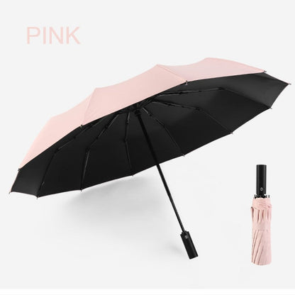 12-Rib Rain/UV Folding Umbrella, with Auto Open Close & Windproof Canopy, for Travel, Commute & More