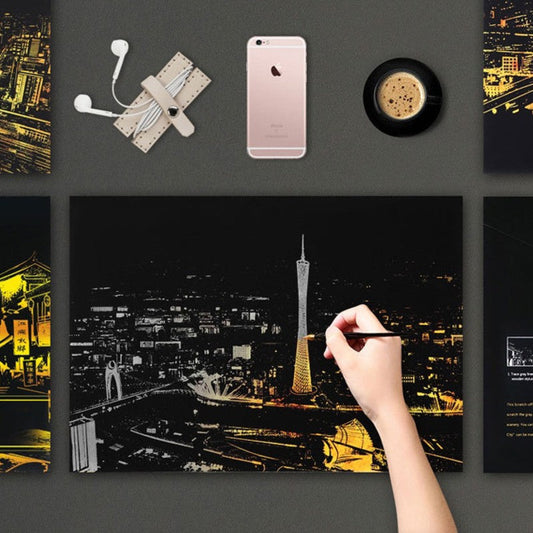 Creative Scratch Art City Night View, for Kids, Adult, DIY, Decoration & Gift