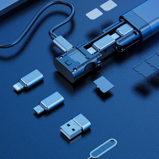 3-in-1 Compact Portable Card Reader, with Storage for 9 Cards, SIM Card Pin, Phone Holder & Lanyard