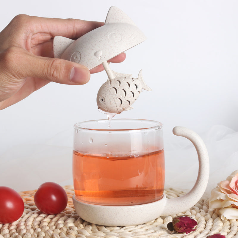 250ml Creative Cat and Fish Cup, with Tea Steeper, for Tea, Coffee, Juice, Milk and More