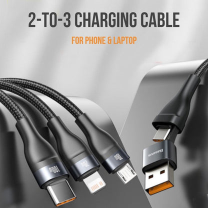 2-to-3 Fast Charging Cable (1.2m), with Double Input and Triple Output, 100W Power, Compatible with PD 20W/QC 18W