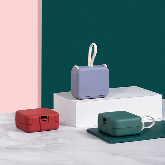 4000mAh Portable Back Clip Power Bank, with Phone Holder, Foldable Design & Charging Cable, for Major Cell Phone Types