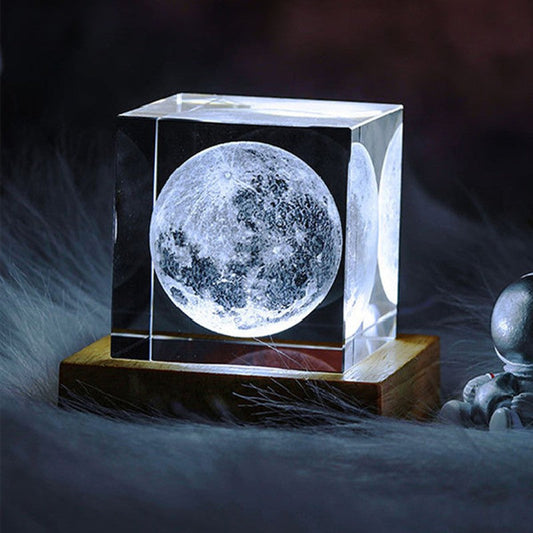3D Galaxy Crystal Glass Cube with Chargeable Colorful Light Base, for Gift & Home Decoration