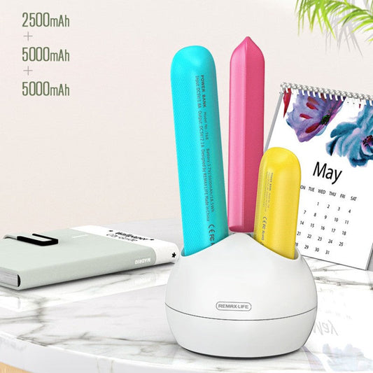 3-Pack Portable Powerbank Set, with 1* 2500mAh & 2* 5000mAh, Charging Base, for Family, Friends & More