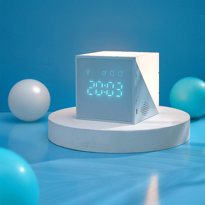 Cube Alarm Clock, with Colorful Lights, Voice-control Night Light, Timer, Temperature Display and Long Battery Life, for Home & Office