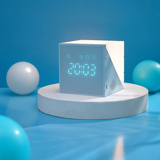 Cube Alarm Clock, with Colorful Lights, Voice-control Night Light, Timer, Temperature Display and Long Battery Life, for Home & Office
