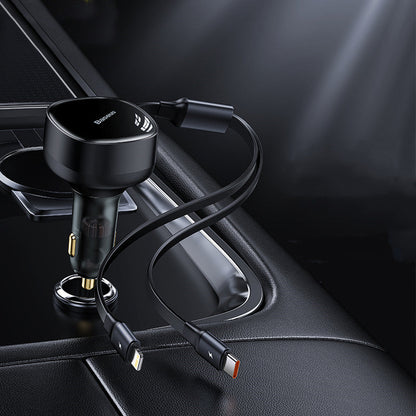 2-in-1 Retractable USB-C & Lightning Car Phone Charger for all Phones & Tablets