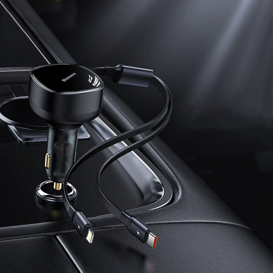 2-in-1 Retractable USB-C & Lightning Car Phone Charger for all Phones & Tablets