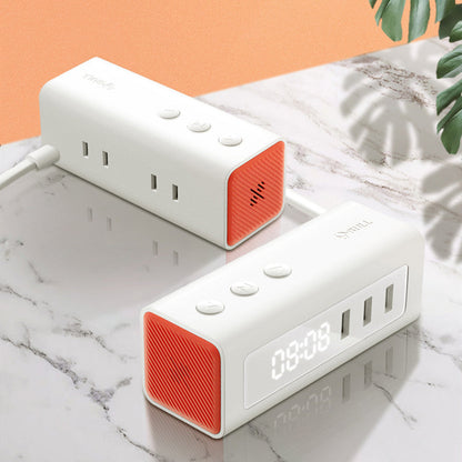 3-in-1 USB Charger, Power Strip, Alarm Clock, with Adjustable Light, 3 USB Ports & 2 Outlets, for Bedside, Home, Hotel, Office