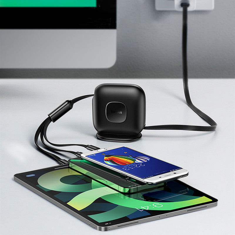 3-in-1 Retractable Rotatable Charging Cable, with Lightning, Type-C & Micro, for Phone & Tablets