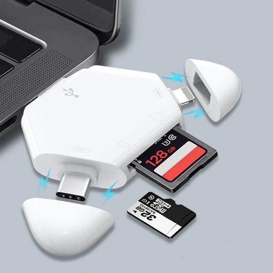 3-in-1 SD/TF Card Reader with USB, Type-C & Lightning Connectors, for SD & TF Cards
