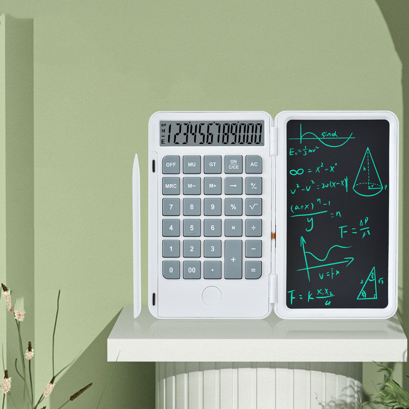 2-in-1 Portable Foldable 10-Digit LCD Display Calculator with 6-Inch Erasable Writing Tablet