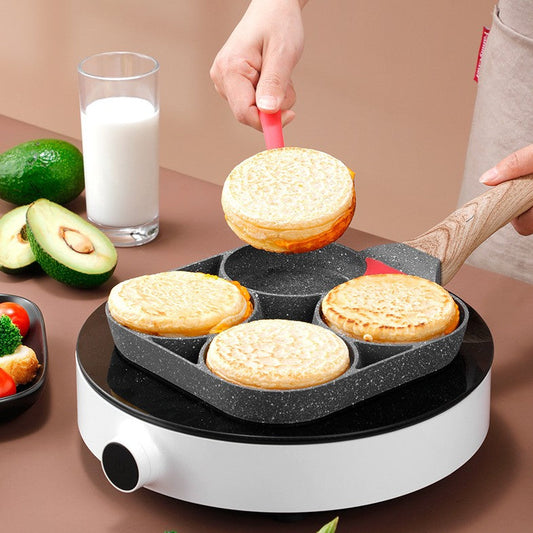 Non-stick Egg Frying Pan, with Thermo-Triangle Indicator, Wood Handle, for Pancake, Omelette, Egg Burger & More, for Gas Stove & Induction Cooker