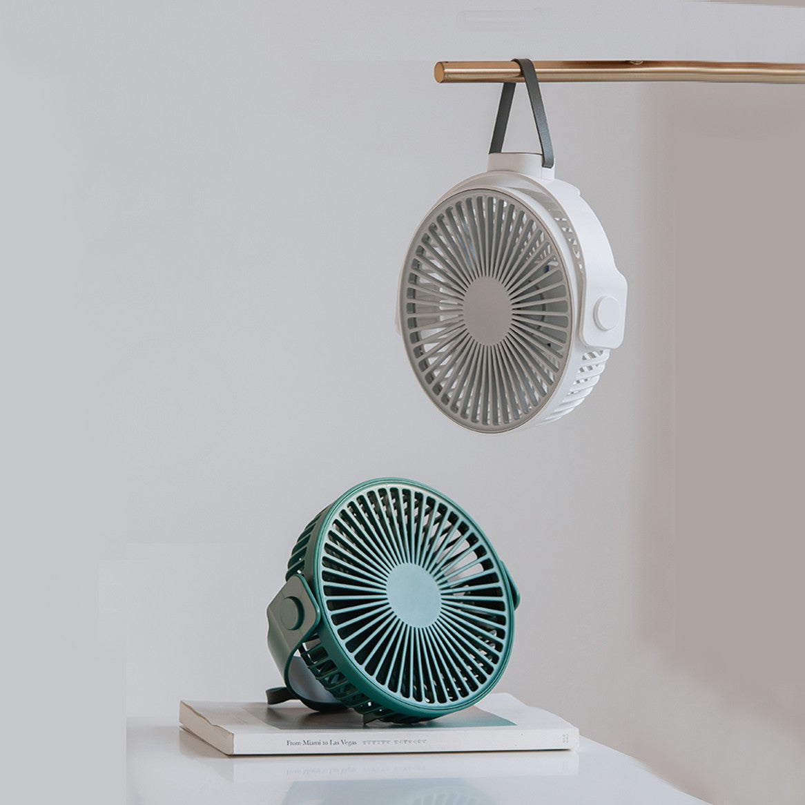 2-in-1 Rechargeable Portable Hanging / Desk Fan, with Night Light, 4 Adjustable Wind Speeds