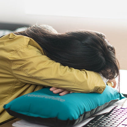 Portable Self-inflating Pillow, with Breathable Fabric, Sponge Filling & Adjustable Height, for Camping, Office & More