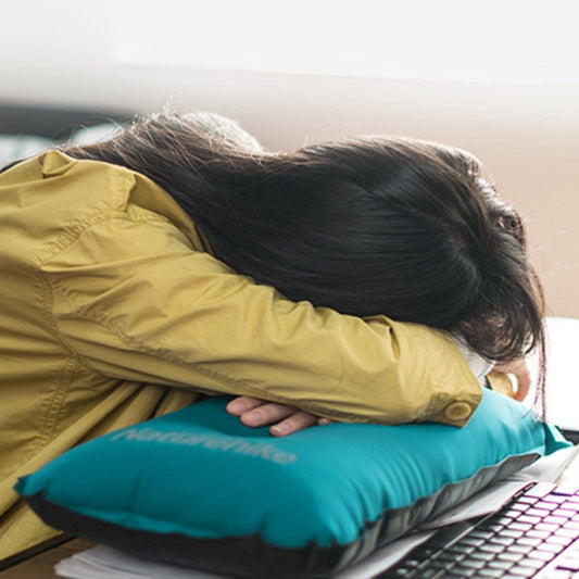 Portable Self-inflating Pillow, with Breathable Fabric, Sponge Filling & Adjustable Height, for Camping, Office & More