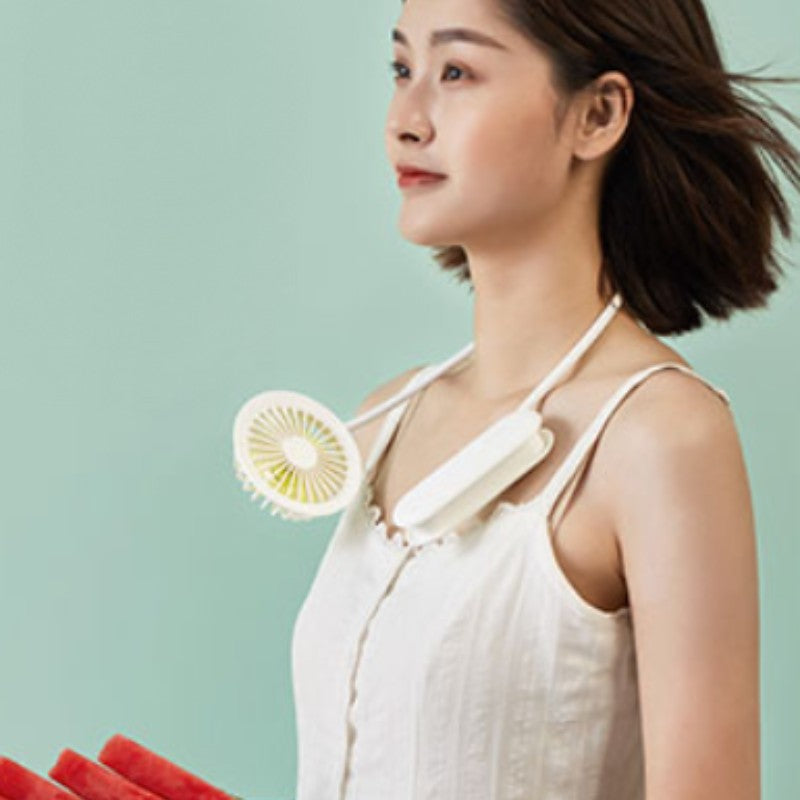 Portable Rechargeable Neck Fan, with LED Light, for Outdoor & Indoor