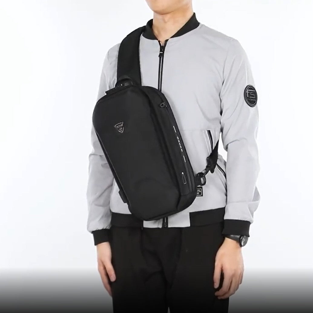 Hard Shell Sling Bag with Lock, USB Port, Waterproof Material, Anti-theft Zips