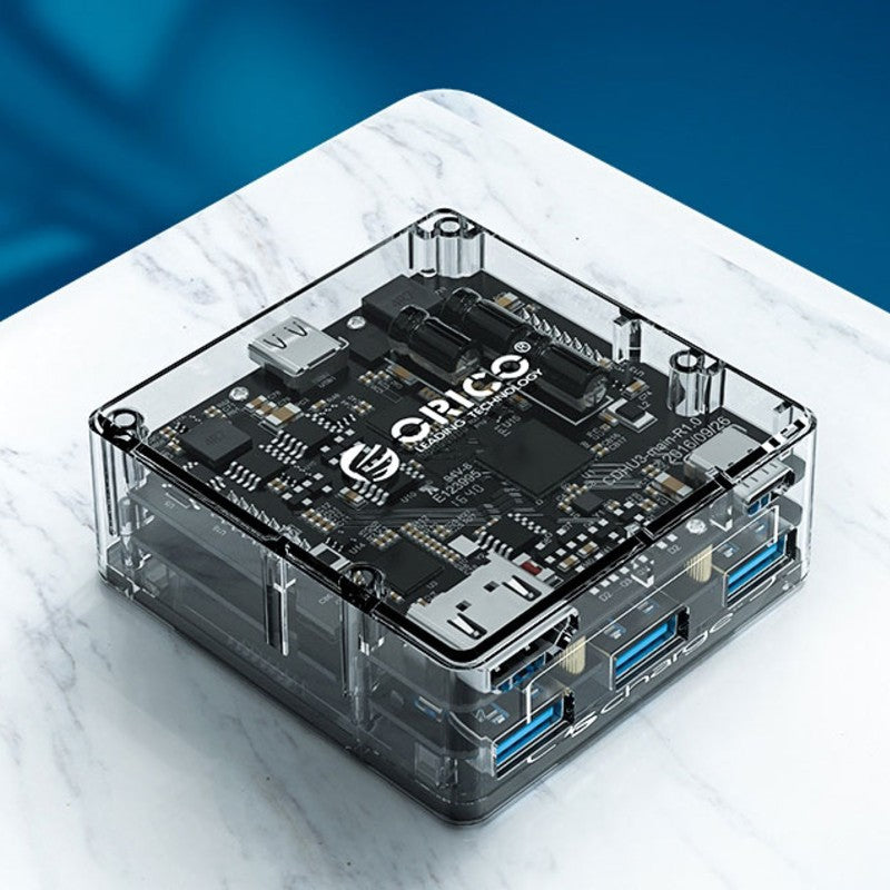 4-in-1 Transparent Docking Station, with HDMI, 3 USB & Type-C Ports, for Laptop, Phone, Home & Office