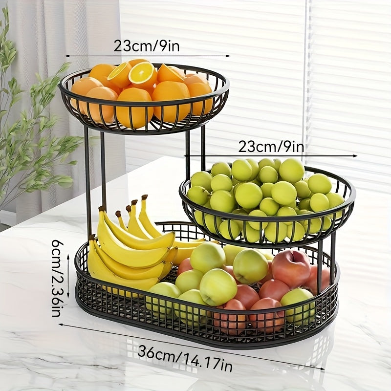 Elegant Multi-Tier Metal Fruit Basket - Golden Wire Oval Design | Perfect for Snacks, Cakes & Desserts | Ideal for Easter, Thanksgiving, Christmas Outdoor Celebrations, Outdoor Dining Accessory|Multitier Design|Sturdy Structure, Fruit Decor