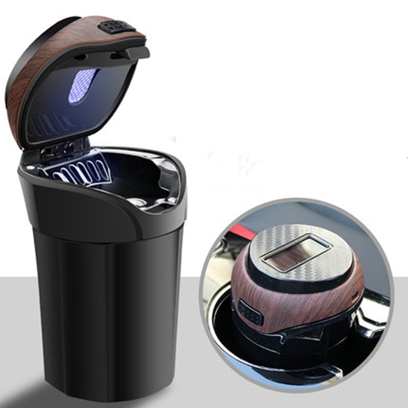 Detachable Stainless Steel Car Ashtray with Lid and LED Light, Powered by Solar Energy/Battery