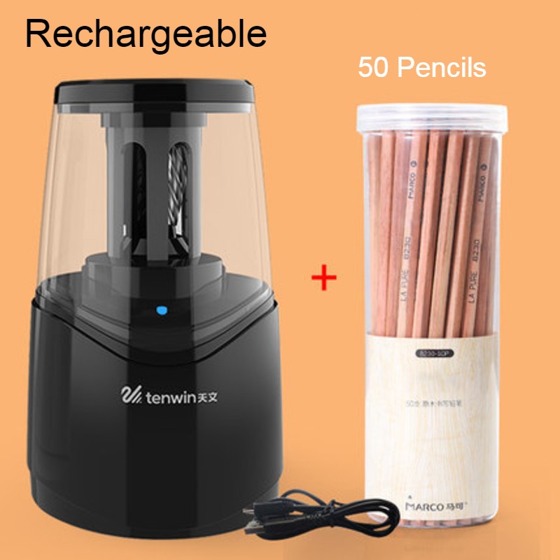 Electric Pencil Sharpener with Heavy-duty Helical Steel Blade, Powered by Battery / Adapter, with Auto Stop Function and Replaceable Blade, for All-Shape Pencils, for School, Classroom, Office & Home