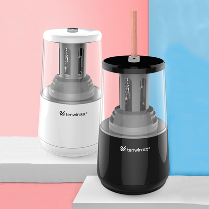 Electric Pencil Sharpener with Heavy-duty Helical Steel Blade, Powered by Battery / Adapter, with Auto Stop Function and Replaceable Blade, for All-Shape Pencils, for School, Classroom, Office & Home