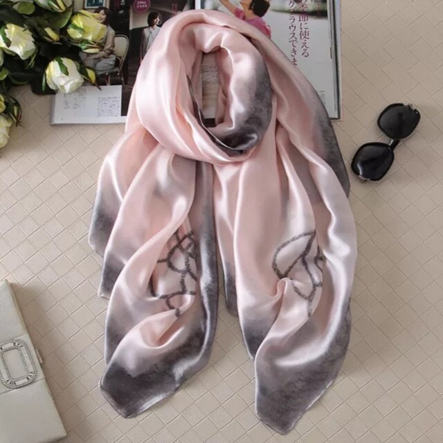 Pink-Purple Multi-Color Pattern Designer Women Luxury Silk Scarf