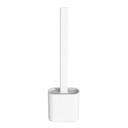 Silicone Bathroom Toilet Brush and Holder Set, with Non-Slip Long Plastic Handle, Bendable Brush Head and Wall-Mounted Design