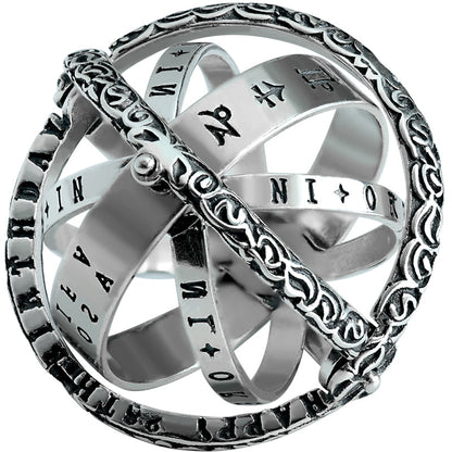 Cool Retro Foldable Silver Ring with Universe Sphere, Made of 925 Silver, Creative Gift for Men and Women