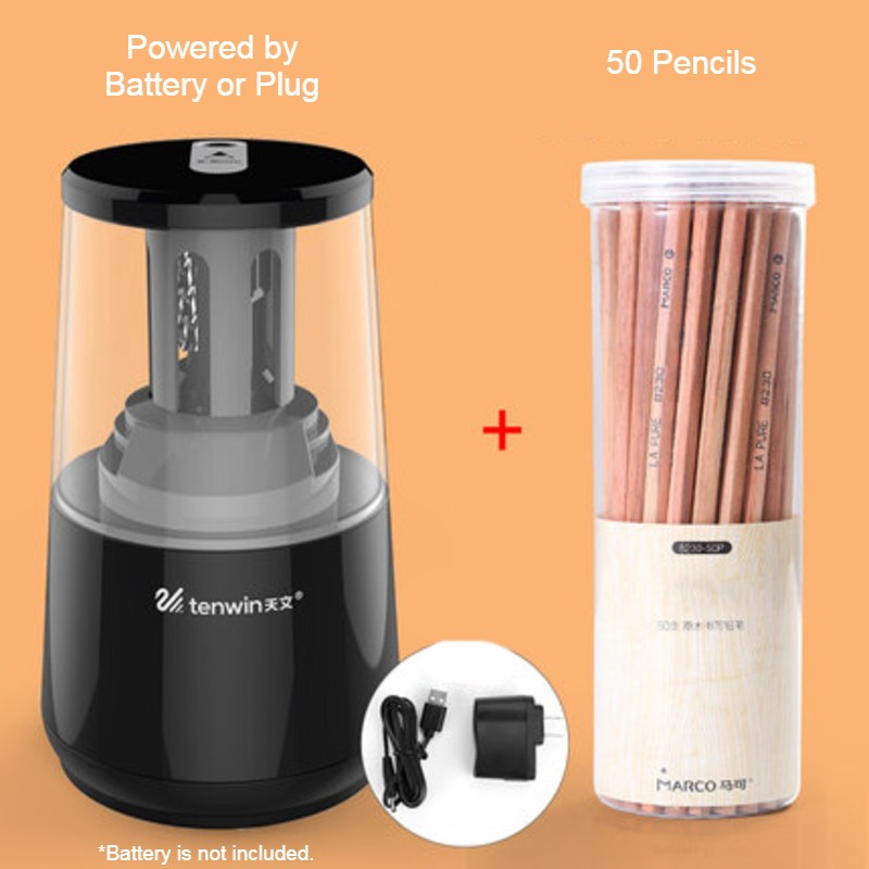Electric Pencil Sharpener with Heavy-duty Helical Steel Blade, Powered by Battery / Adapter, with Auto Stop Function and Replaceable Blade, for All-Shape Pencils, for School, Classroom, Office & Home