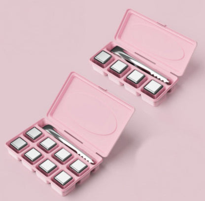 Reusable 304 Stainless Steel Ice Cubes, with 3-minute Rapid Cooling and Portable Storage Box, without Diluting the Taste, for Drinks, Coffee, Wine and More