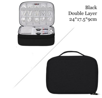 Portable Large-capacity Digital Accessory Storage Bag, with EVA Hard Shell, Waterproof and Shockproof Design, Double Storage and Adjustable Partition, for Cables, Power Bank, Cosmetics and More