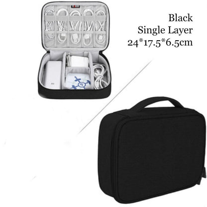 Portable Large-capacity Digital Accessory Storage Bag, with EVA Hard Shell, Waterproof and Shockproof Design, Double Storage and Adjustable Partition, for Cables, Power Bank, Cosmetics and More