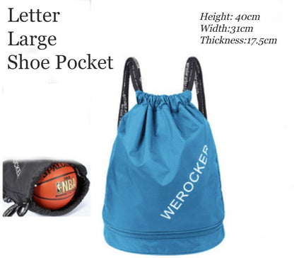 Lightweight & Waterproof Drawstring Backpack with Ball/Shoe Compartment and Dry Wet Separated Design, for Sports, Pool, Beach, Fitness, Soccer, Basketball and More