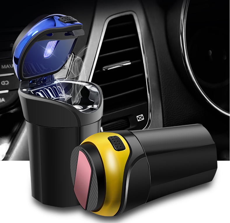 Detachable Stainless Steel Car Ashtray with Lid and LED Light, Powered by Solar Energy/Battery